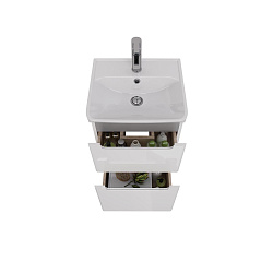 Тумба Lemark BUNO 45 см под 1 раковину, подвесная/напольная, 2 ящика, цвет планки: Серый, цвет корпу