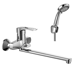 Смеситель универсальный с плоским изливом 35 см, поворотный переключатель, 5-ти реж.лейка, T40-32