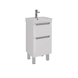 Тумба Lemark BUNO 45 см под 1 раковину, подвесная/напольная, 2 ящика, цвет планки: Серый, цвет корпу