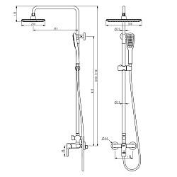 Душевая система с верхним душем 30х20 см, регулируемая высота 1~1,7м, латунь/чёрный
