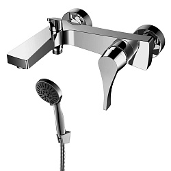 Смеситель для ванны с коротким изливом, поворотный переключатель, 3-х реж.лейка, латунь/хром,RS34-31