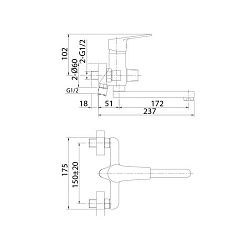 Смеситель для ванны, Helic, Milardo, HELSB02M02