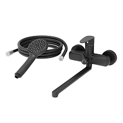 Aringa Рейн смеситель для ванны и душа длинный излив с аксессуарами, черный