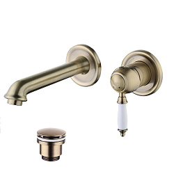 Встраиваемый смеситель для раковины, длина излива 18 см, латунь/бронза