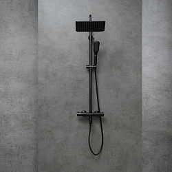 URSUS Душевая термостатическая система с верхним душем и поворотным изливом, латунь/чёрный, LM7272BL