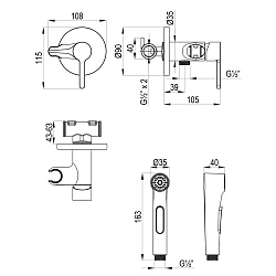 SOLO Встраиваемый смеситель с гигиеническим душем, латунь/хром, LM7174C