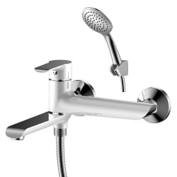 Смеситель для ванны, поворотный излив-переключатель длиной 17 см, латунь/хром/белый