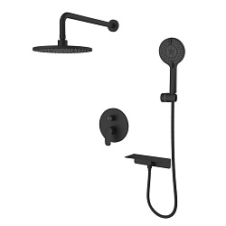 Душевая система скрытого монтажа с тропическим душем и ручным душем, черный матовый, Rora, Milardo,
