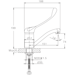 Смеситель хирургический для раковины, латунь, хром HB4554-2