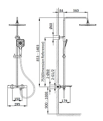 Душевая стойка Next VSFS-1N1TMB термостатическая с изливом, 25см верх душ, черный, , шт