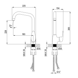 Смеситель для кухни с поворотным изливом, высота излива 23 см, длина 19 см, латунь/хром