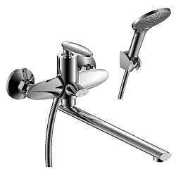 Смеситель универсальный с плоским изливом 32 см, поворотный переключатель, 3-х реж.лейка, RS30-32