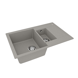 RAMZA 760 Мойка кухонная из кварцгранита цвет: грей комплектация: крепеж, сливная арматура с перелив