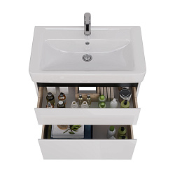 Тумба Lemark COMBI 80 см под 1 раковину, подвесная/напольная, 2 ящика, цвет планки: Чёрный, цвет кор