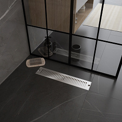 Corpa Nera Grossi/Гросси душевой трап 10х50 с сухим затвором, вертикальный выпуск, нержавеющая сталь