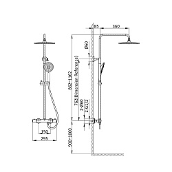 Душевая стойка Esse VSFS-1E0TCH термостатическая без излива, 25см верх душ, хром, , шт