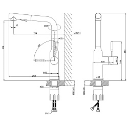 EXPERT Смеситель для кухни с вытяжным изливом, 2-х режимный аэратор, нерж. сталь, LM5085S