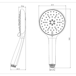 Лейка душевая круглая 3 режима, Ø11,3х24,5см, пластик/хром, блистер