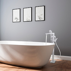 ВЫВОД BRONX Напольный смеситель для ванны, повор.переключатель, латунь/белый матовый, LM3744MW