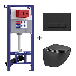 PENEDA EXPERT Комплект 3в1: Инсталляция для унитазов с кнопкой смыва BIT чёрный матовый + унитаз под