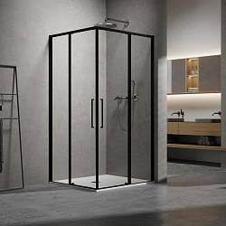 Душевой уголок Slim 8mm VSS-6SL900CLB, 900*900, черный, стекло прозрачное, , шт